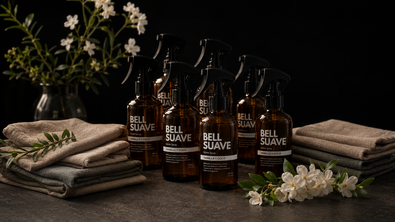 Perfuminas BellSuave junto a lienzos de lino